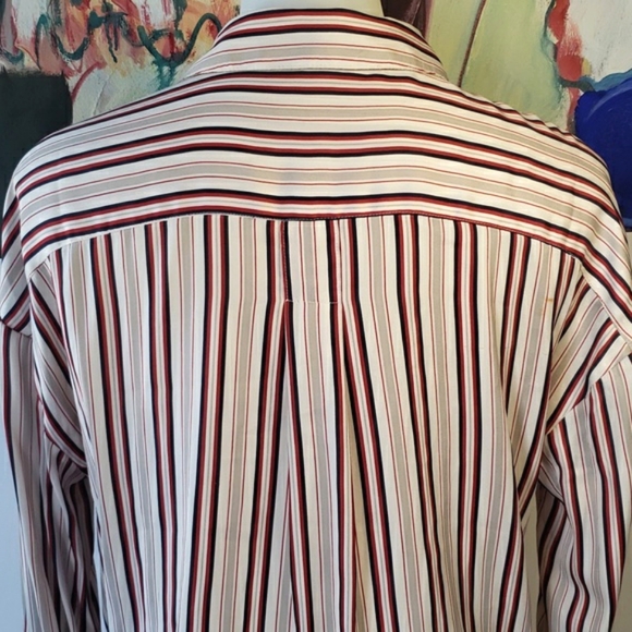 Free People Striped Sheer Dress Blouse red navy blue & cream - Picture 9 of 13